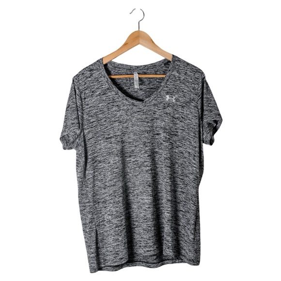 Under Armour Women's UA Tech™ V-Neck Twist Short Sleeve: Steel / Black; Size XL - Picture 2 of 7